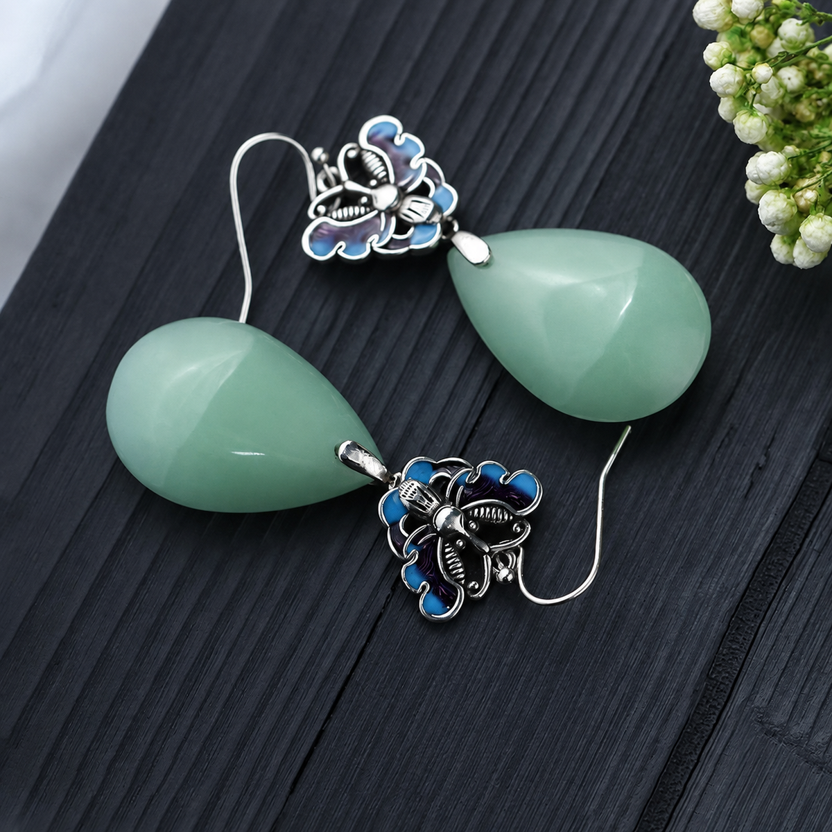 Pale Green Blossom Drop Earrings