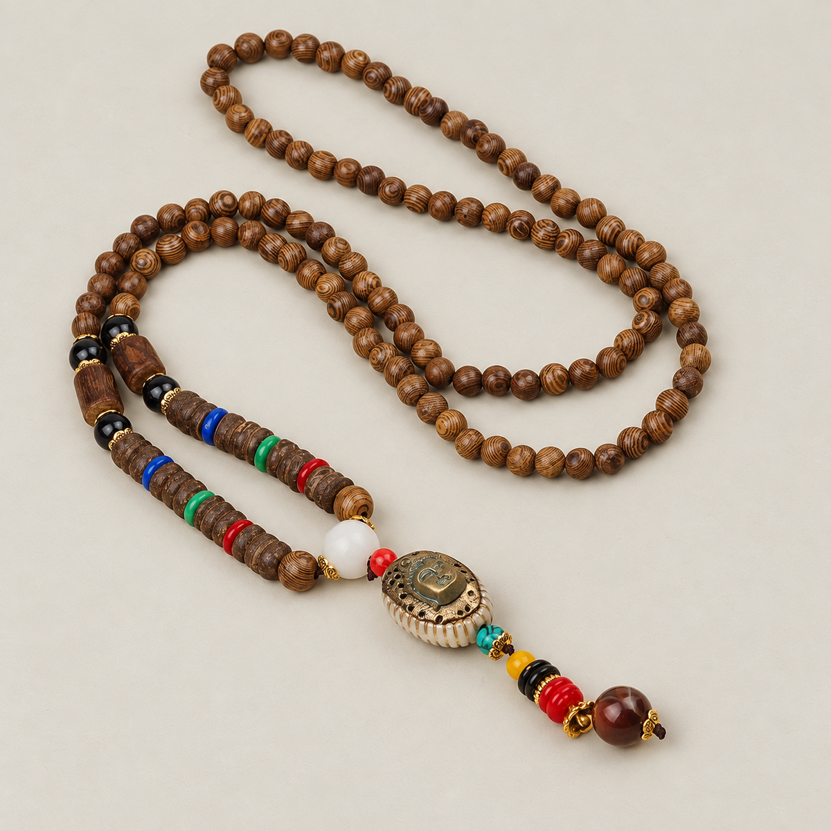 Ornate Round Pendant & Bead Drop Necklace