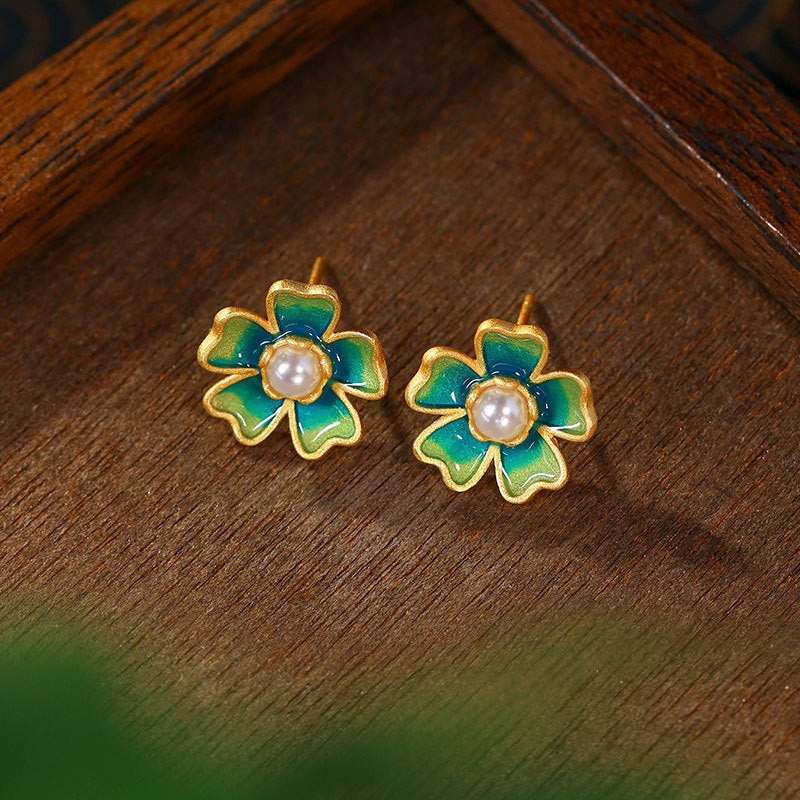 Teal Blossom Stud Earrings