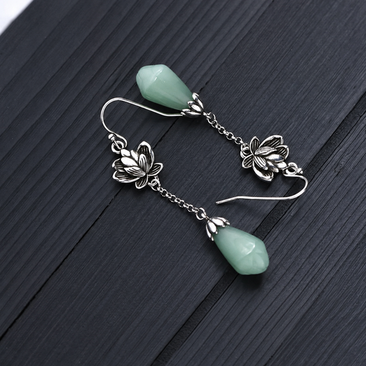 Pale Green Lotus Drop Earrings