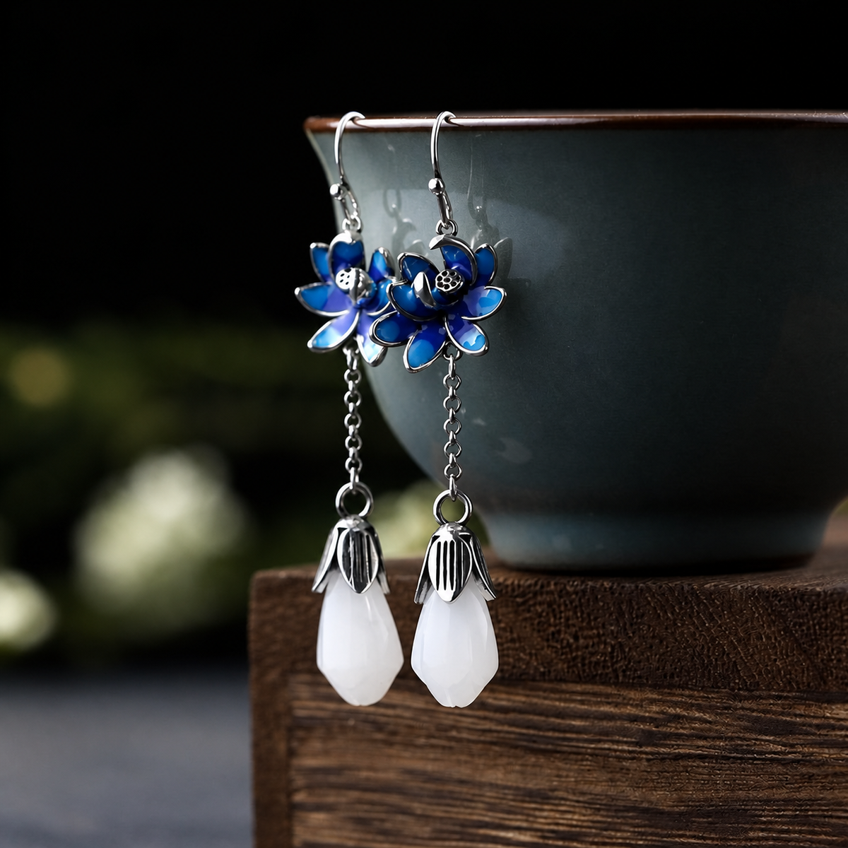 Blue Lotus White Drop Earrings