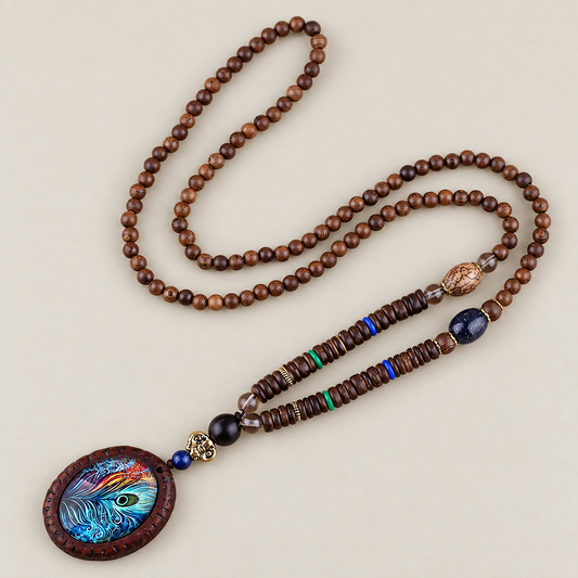 Peacock Feather Oval Pendant Necklace