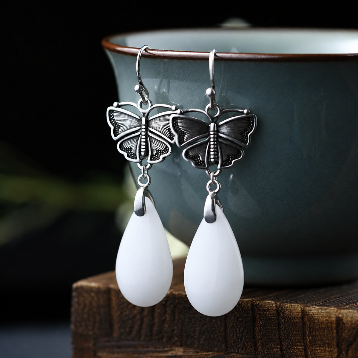 Butterfly White Drop Earrings