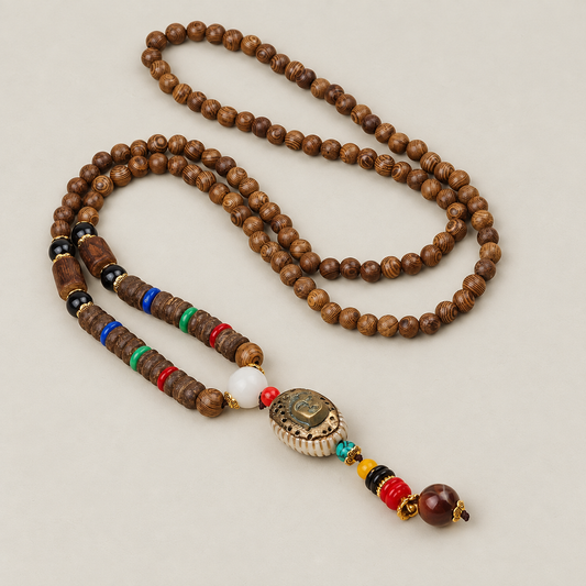 Ornate Round Pendant & Bead Drop Necklace