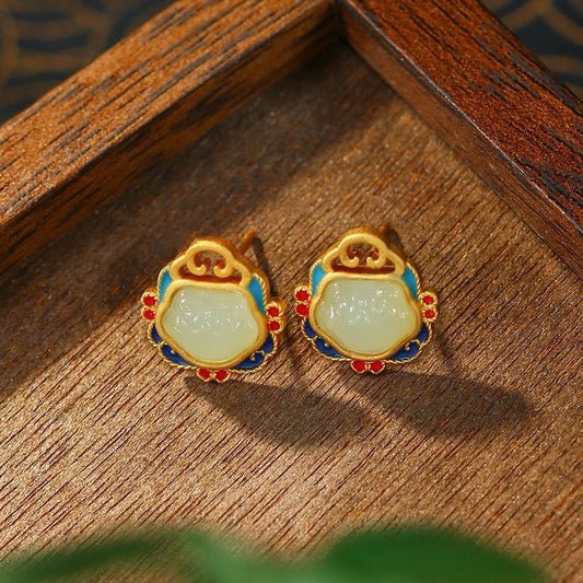 Pale Green Lock-Inspired Stud Earrings