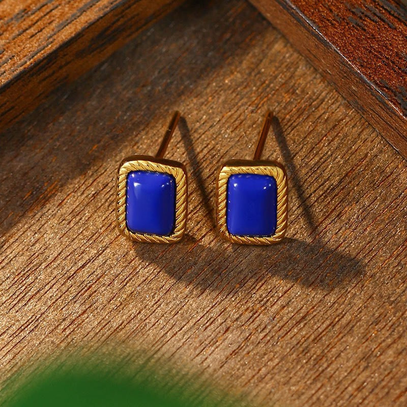 Cobalt Blue Rectangle Stud Earrings