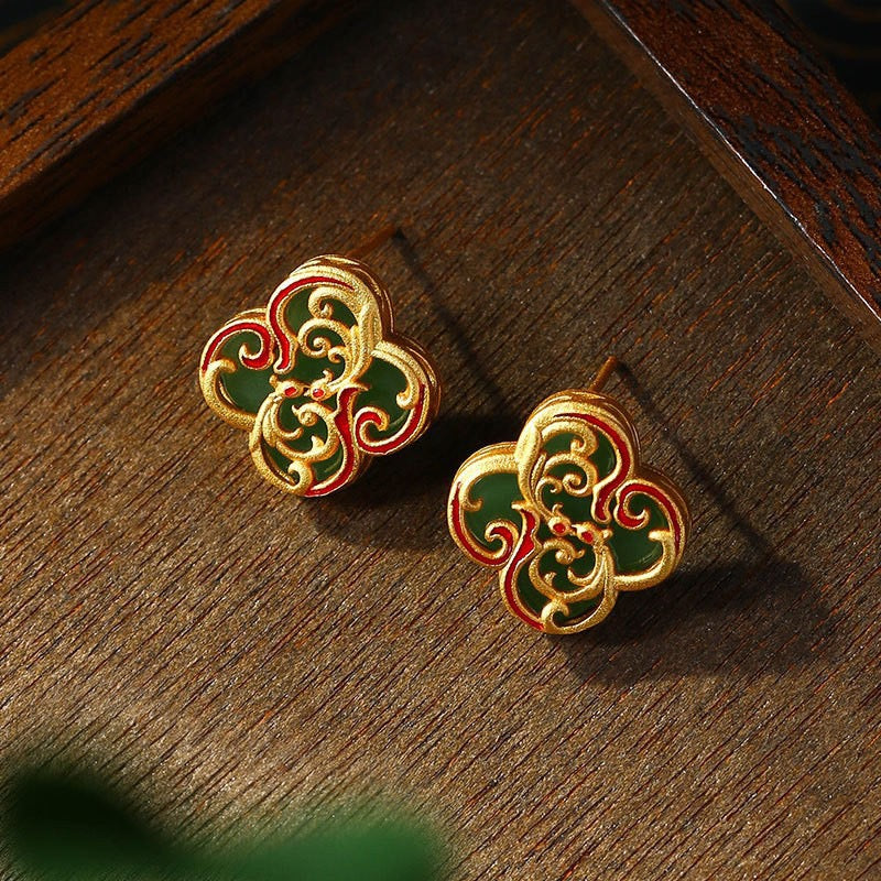 Red & Green Scrollwork Stud Earrings