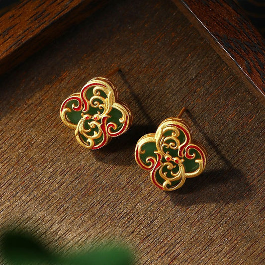 Red & Green Scrollwork Stud Earrings