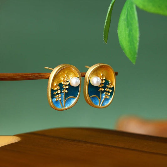 Midnight Garden Oval Stud Earrings