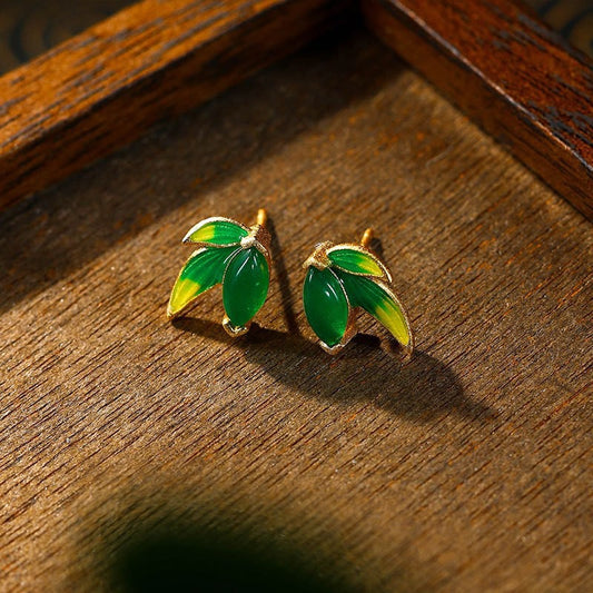 Forest Green Leaf Stud Earrings