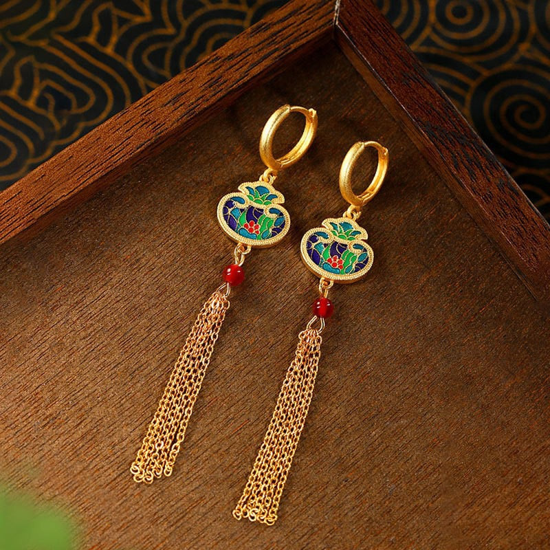 Garden Medallion Long Tassel Earrings