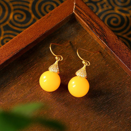 Golden Yellow Bead Drop Earrings